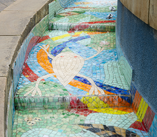 A mosaic of pond animal in a fountain