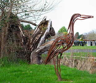 A heron made from sculpted steel bars