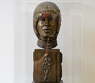 A golden bust of guitarist Brian Jones