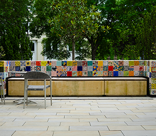 A colourful tiled bench in Cheltenham